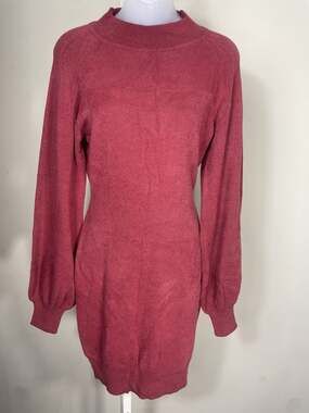 NWT EXLURA Women Med Mock Neck Rust Long Sleeve Bodycon Mini Sweater Dress Soft
